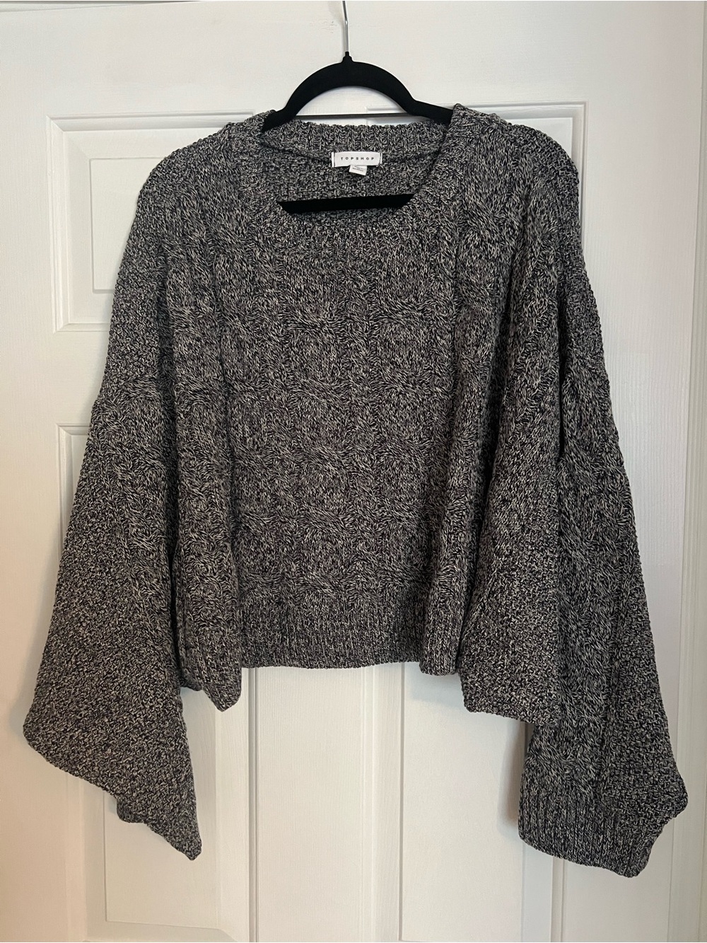 Topshop Marled Gray Balloon Sleeve Crewneck Sweater- Excellent